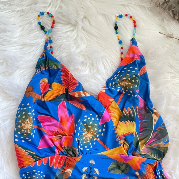 FARM Rio One Piece Swimsuit NWT Macaw Party in Party Blue Tropical Print Large - Picture 8 of 16